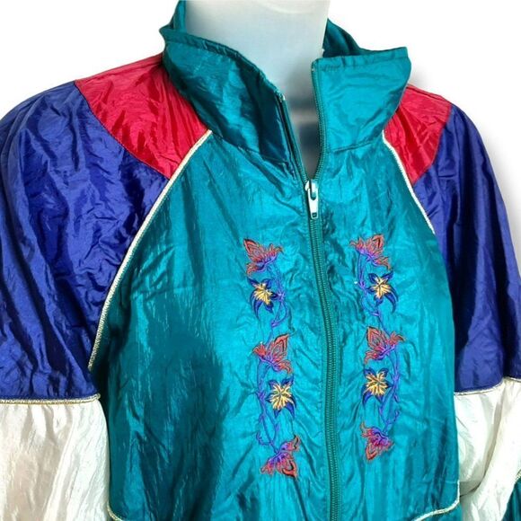 Bold Spirit Vintage 80s Color Block Embroidered Windbreaker sz L - Picture 2 of 5